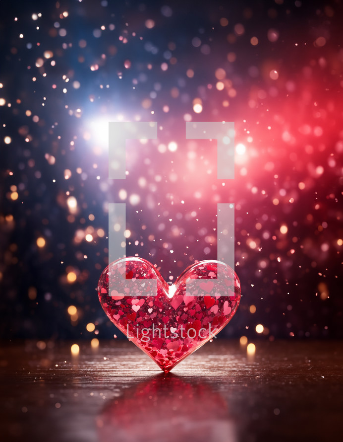 Valentine's day with big red shiny heart glass