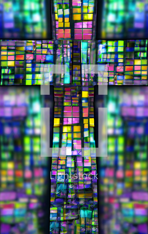 stained glass cross bright colors, created with AI input and further editing