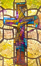 stained glass mosaic cross - combo of my cross artwork, AI input and further editing