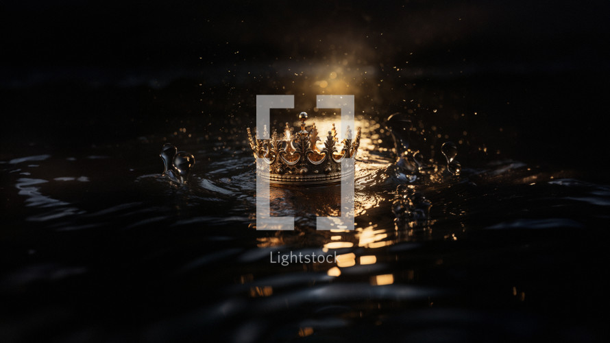 A golden crown is adrift on the water's surface. A lost kingdom to regain. 