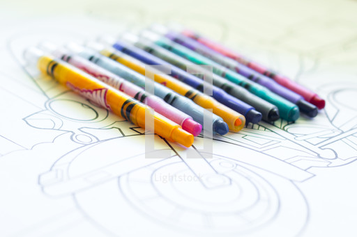 Download Crayons on coloring page — Photo — Lightstock