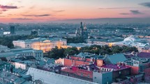 aerial view of historic russian cityscape at sunset with domes and classic architecture 4k drone shot