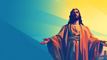 Colorful illustration of jesus Christ in the sunlight 