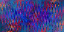Bold, colorful waves zigzag across the image in blue, orange, purple, pink