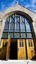 church with open doors 