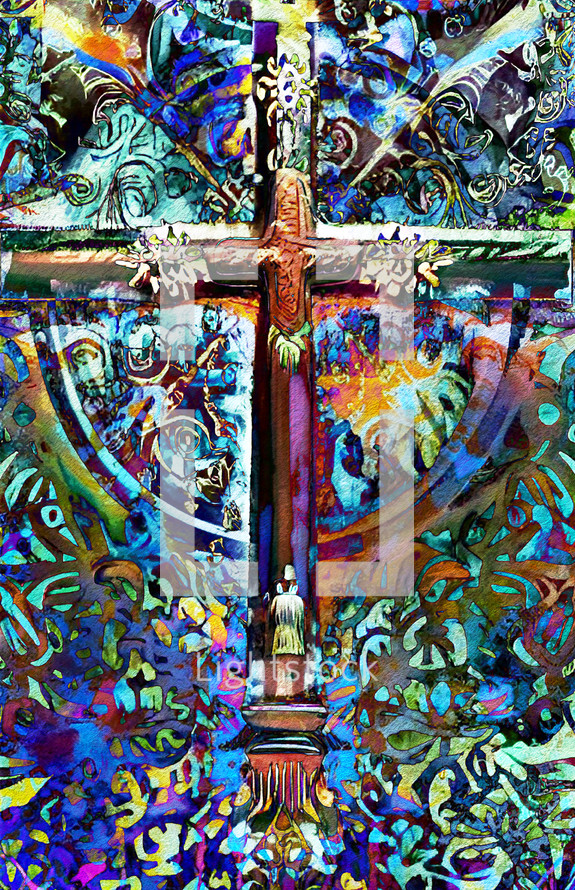 multicolored cross textural art - combo of my cross artwork, AI input and further editing