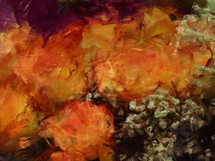 abstract sketchy painting effect in orange, burgundy, off-white and brown
