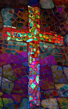modern mosaic cross design vertical - combo of my cross artwork, AI input and further artistic editing