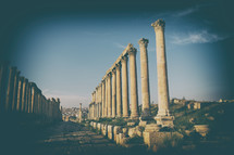 columns at the site of ruins in Jordan 