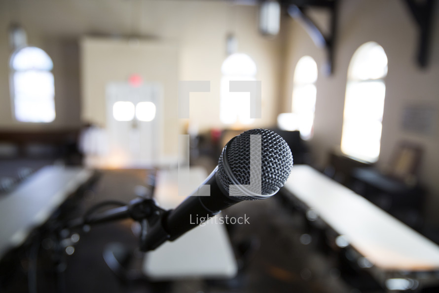 microphone at the front of a classroom 