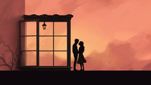 Romantic scene in silhouette with copy space 