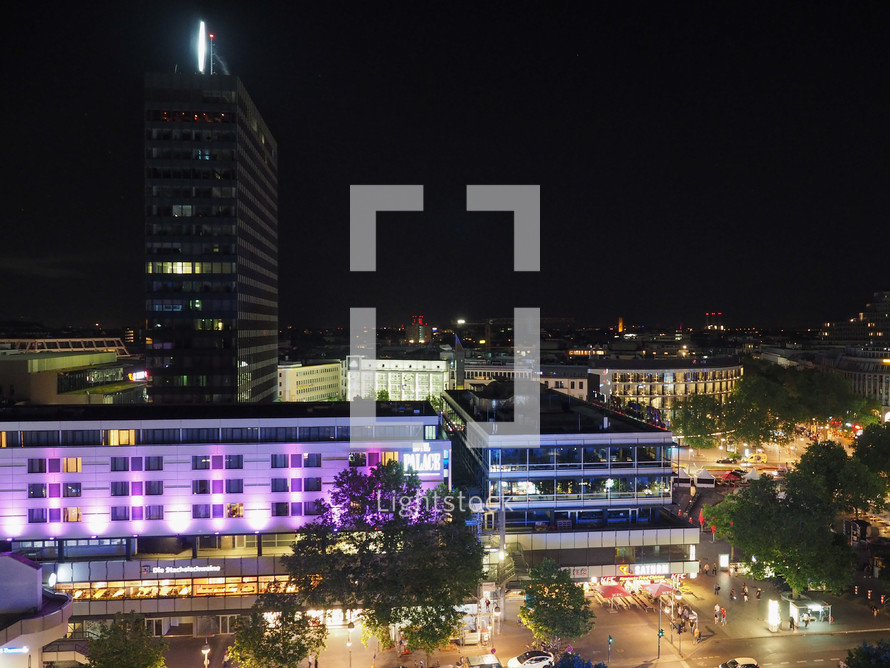 BERLIN, GERMANY - CIRCA JUNE 2019: Aerial view of the city of Berlin at night