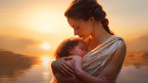 Maternity. Illustration. Young mother and her newborn baby