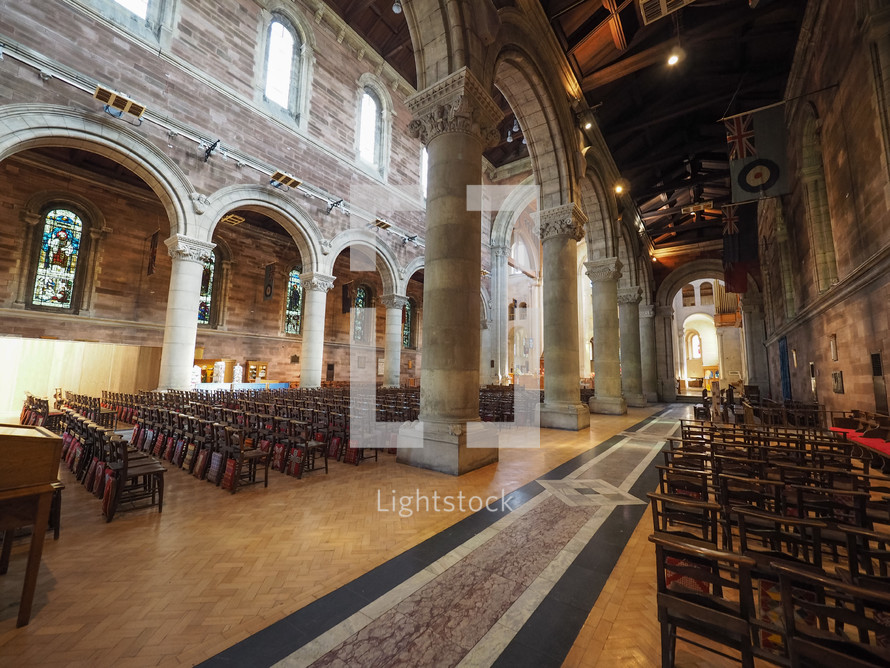 BELFAST, UK - CIRCA JUNE 2018: St Anne Cathedral (aka Belfast Cathedral) church interior - EDITORIAL USE ONLY