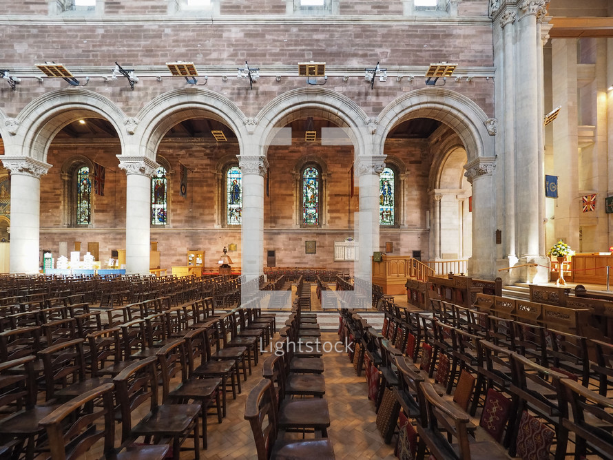 BELFAST, UK - CIRCA JUNE 2018: St Anne Cathedral (aka Belfast Cathedral) church interior - EDITORIAL USE ONLY