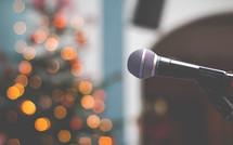 microphone and lights on a Christmas tree