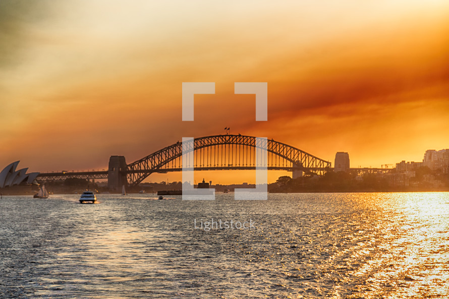 Sydney bridge at sunset 