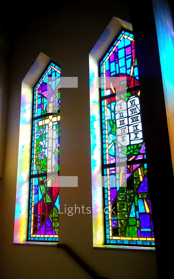 stained glass window of ten commandments 