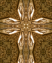 Textured geometric cross design in golden browns