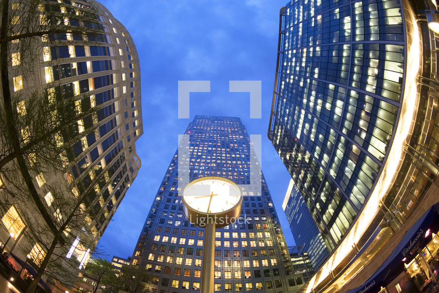 fisheye view of buildings at night- editorial use only