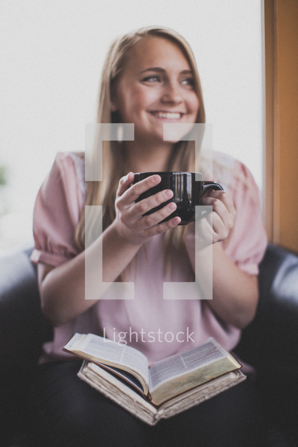 woman drinking coffee at a Bible study