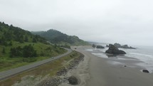 A highway along the ocean shore.