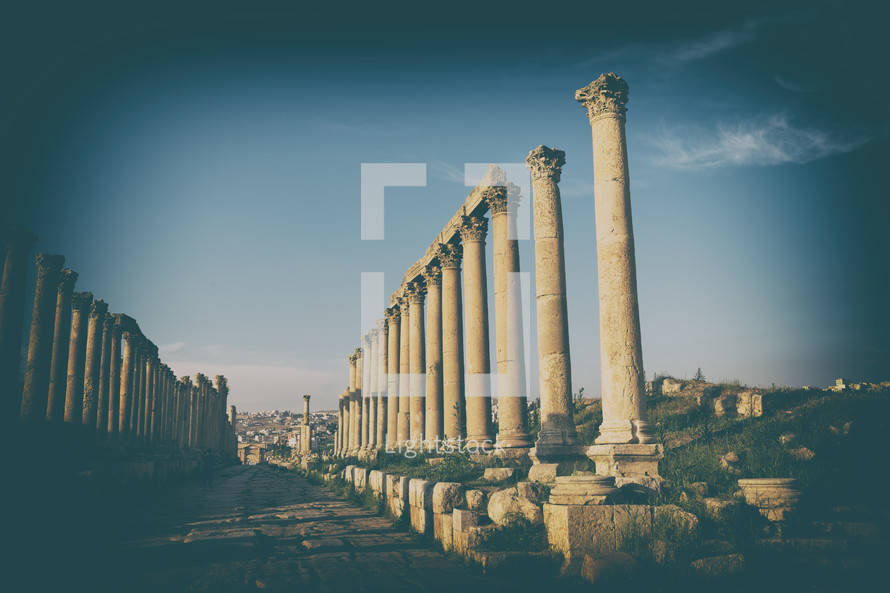 columns at the site of ruins in Jordan 