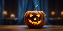 Halloween pumpkin on a wooden table. 3d rendering, 3d illustration.