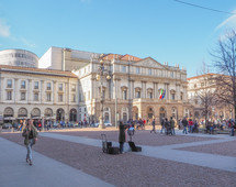 MILAN, ITALY - MARCH 28, 2015: Tourists in front of Teatro alla Scala theatre in Milan Italy