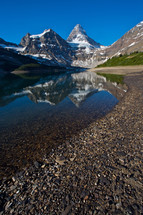 rocky shore of a mountain lake