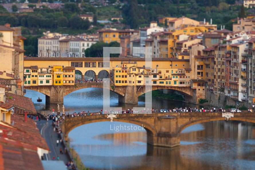 The Ponte Vecchio at sunset, Old Bridge, in Florence, Italy.