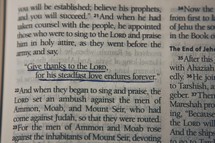 An underlined Bible scripture regarding thanks and love.