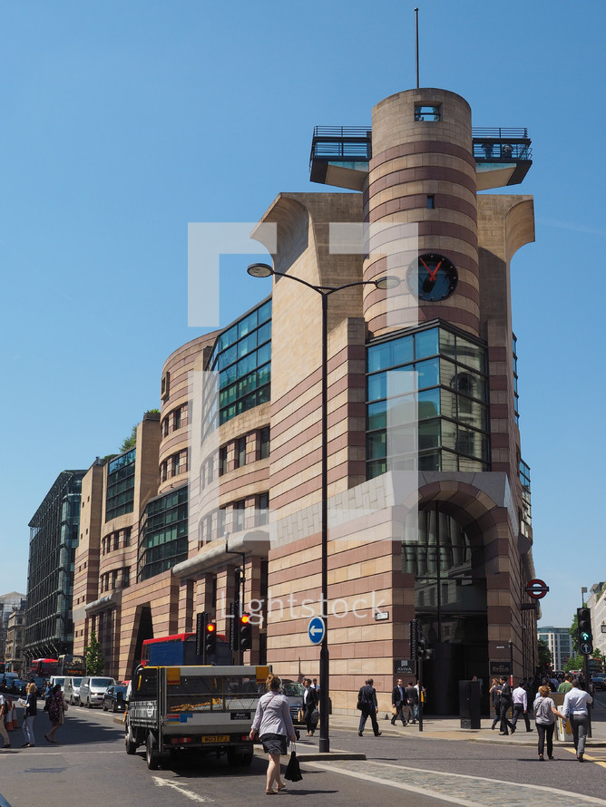 LONDON, UK - JUNE 11, 2015: No 1 Poultry is an office and retail building designed by James Stirling in the City