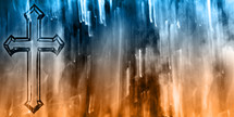 cross with dramatic blue to orange abstract blur background