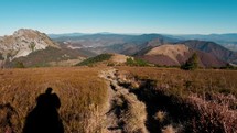 Timelapse, walking along the mountain ridge in the national park. Idyllic Carpathian nature in autumn on a sunny day. Mala fatra mountain range High quality 4k footage