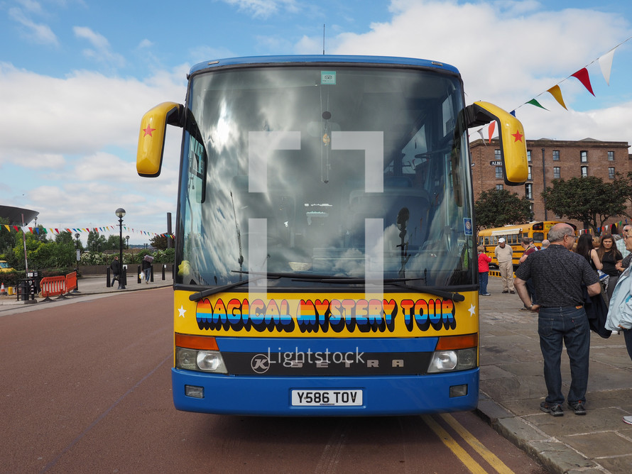 LIVERPOOL, UK - CIRCA JUNE 2016: The Beatles Magical Mystery Tour bus