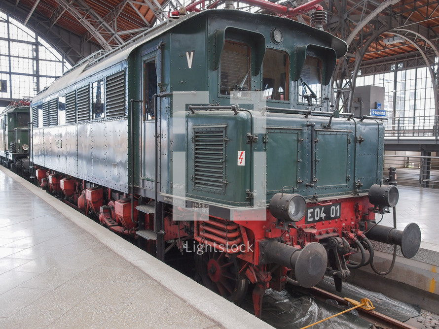 LEIPZIG, GERMANY - JUNE 12, 2014: Class E04 AC electric locomotive E04 01 of the Deutsche Reichsbahn at Leipzig Hbf station