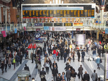 LONDON, UK - SEPTEMBER 28, 2015: Travellers at Liverpool Street Station