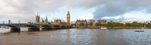 Panoramic view of the River Thames, Houses of Parliament and the Big Ben, Westminster Bridge in London