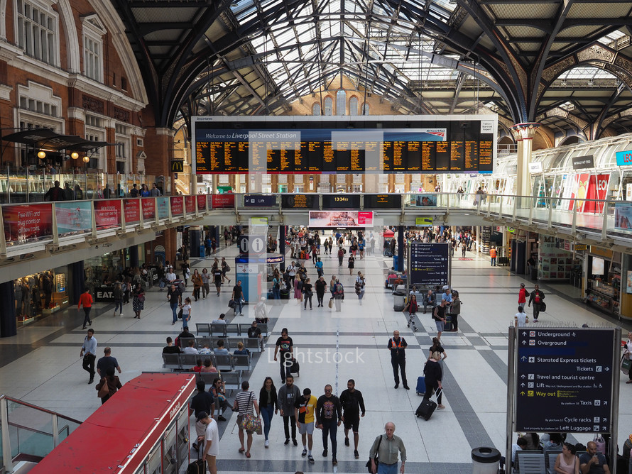 LONDON, UK - CIRCA SEPTEMBER 2019: People at Liverpool Street Station