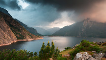 A Lake in the Mountains  with a storm 