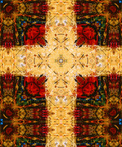 gold, red, multicolored textured cross