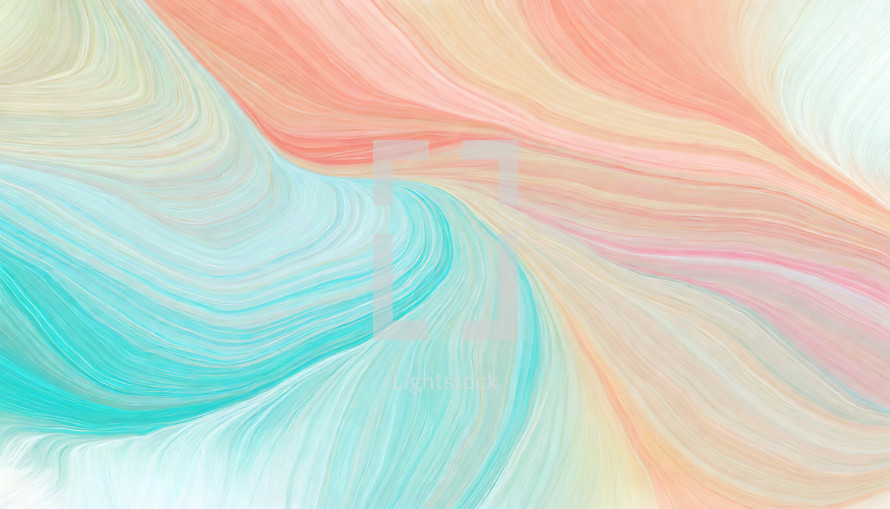 curving and twisting lines in peach and turquoise create an abstract background