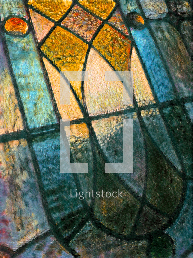 altered effect stained glass in turquoise orange painting from photo
