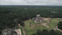 Aerial Flying Over Chichen Itza Pyramid Mexico Drone