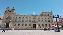 Sunny day at Bogotá's historic Primatial Cathedral, Colombia. Panoramic