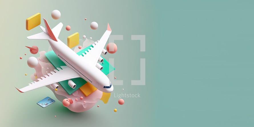 3D Illustration of an airplane and travel in a phone