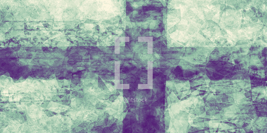 purple and green cross background  - modern distressed style in horizontal format - could be rotated for vertical