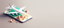 3D Illustration of an airplane and travel in a phone