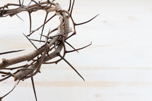 crown of thorns on a white wood background 
